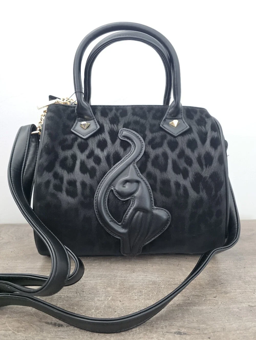 Baby Phat Black Leopard Print Satchel Handbag with Charm Viral TikTok